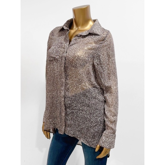 Threads 4 Thought Grey Brown Sheer Long Sleeve High-Low Oversized Blouse Size S - Picture 2 of 5